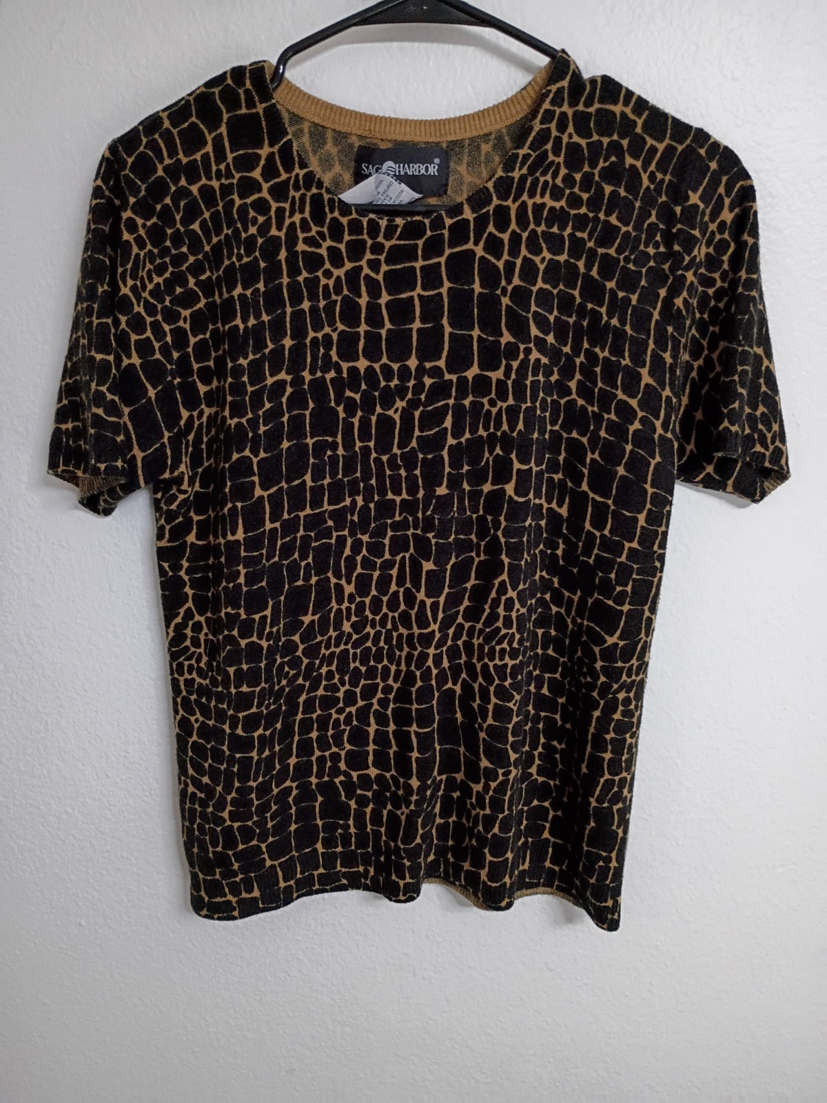 Vintage 90s Leopard Print Sweater Top M Soft Acrylic Knit Animal Print Grunge