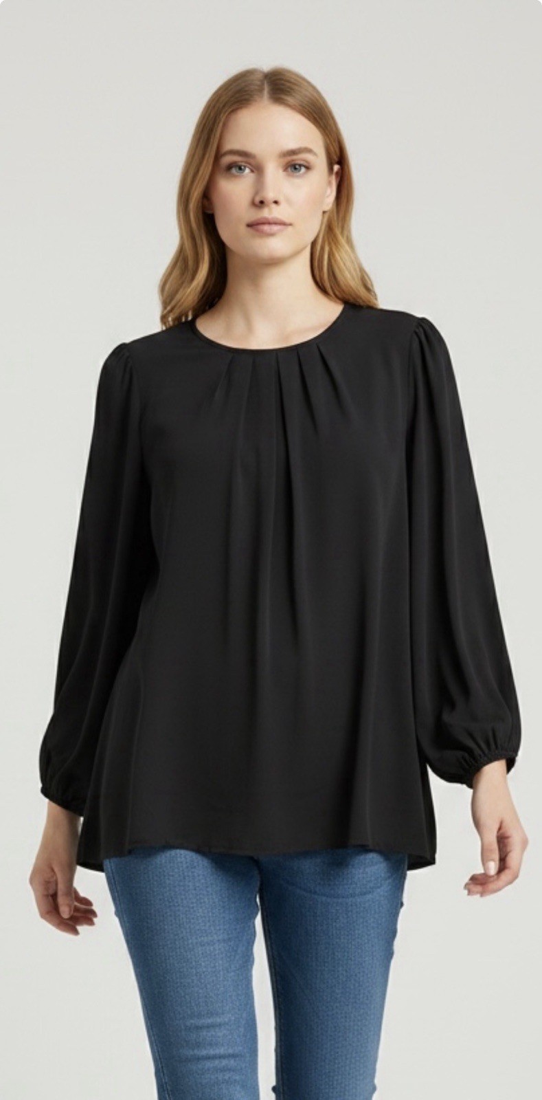 Emery Rose Women’s Black Button-Front Relaxed Tunic Top . 2XL Pleated Front New