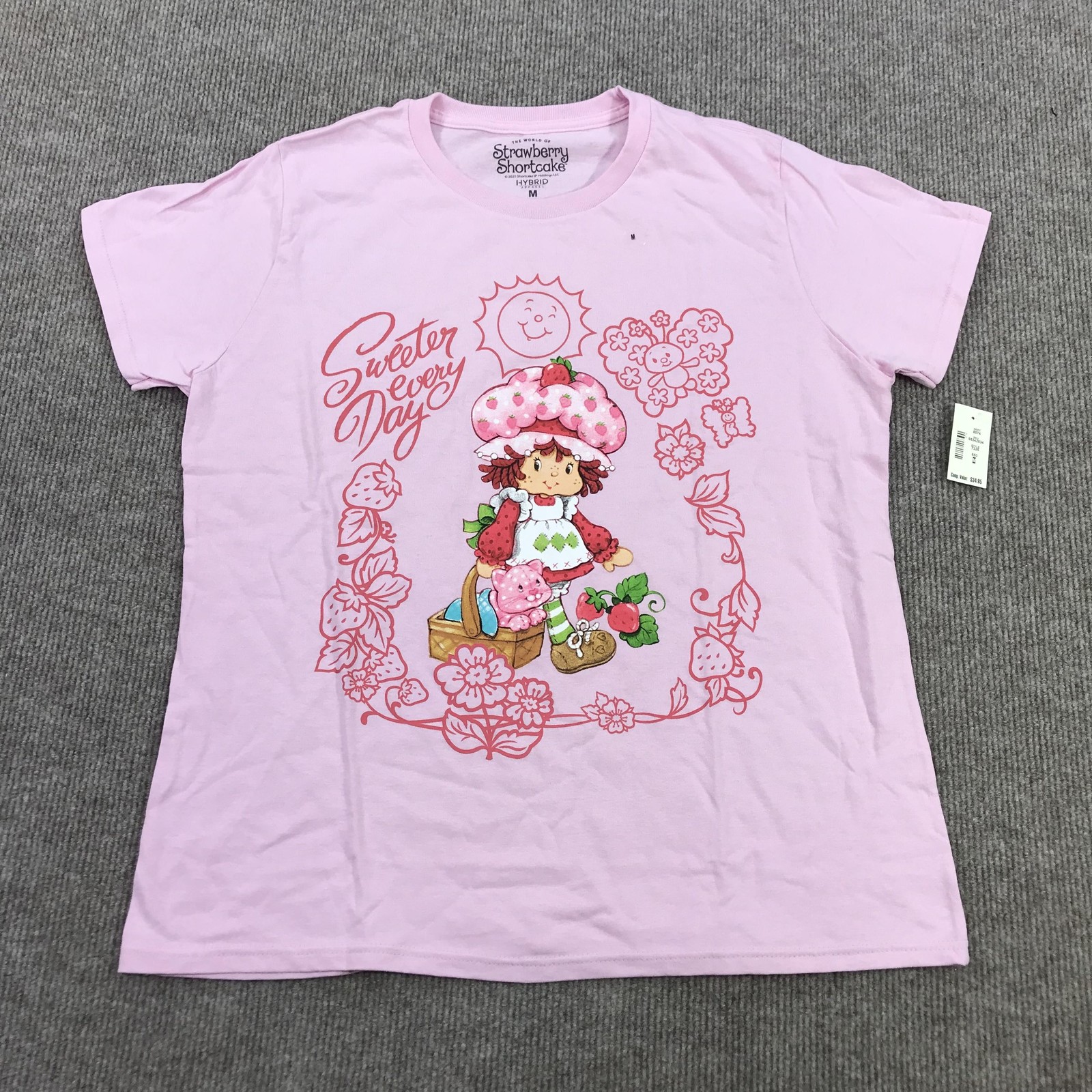 Hybrid Apparel Shirt Womens Medium Pink Strawberry Shortcake Graphic Tee Top NWT