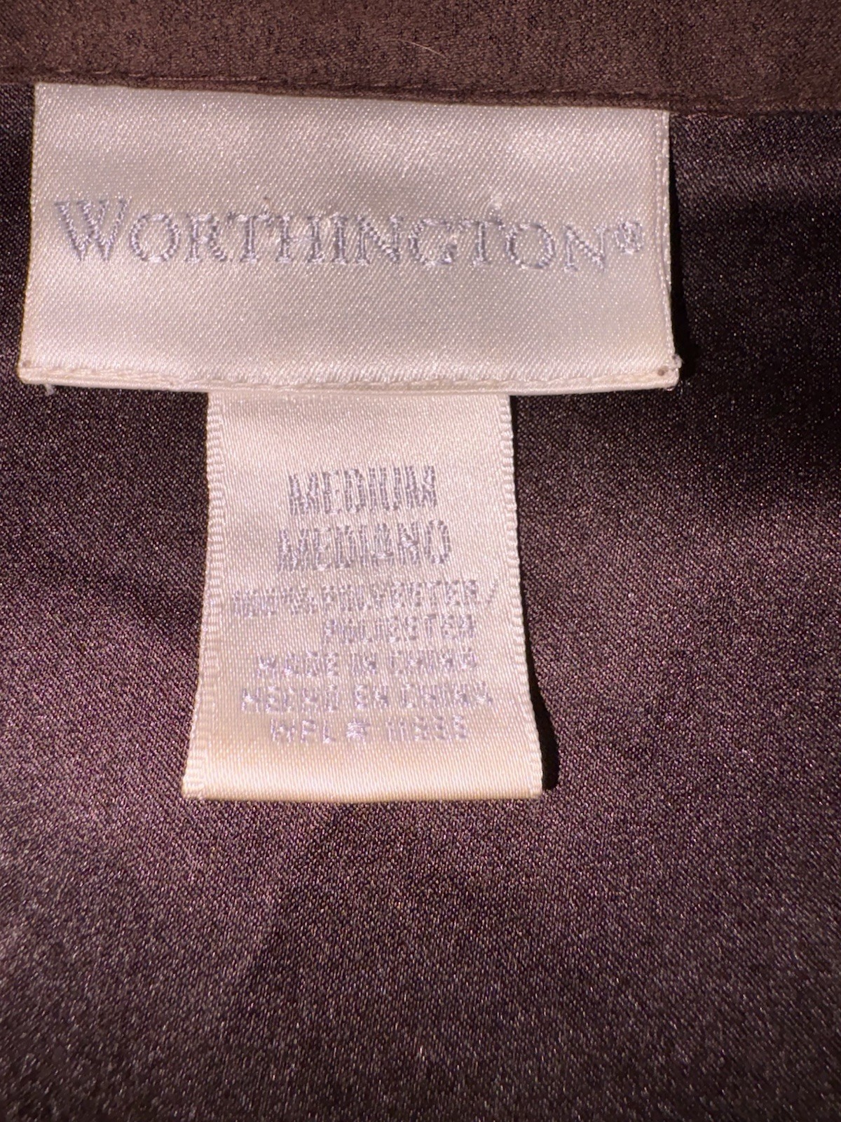 Worthington Womens Brown Suede Floral Collared Long Sleeve Button-Up Blouse M