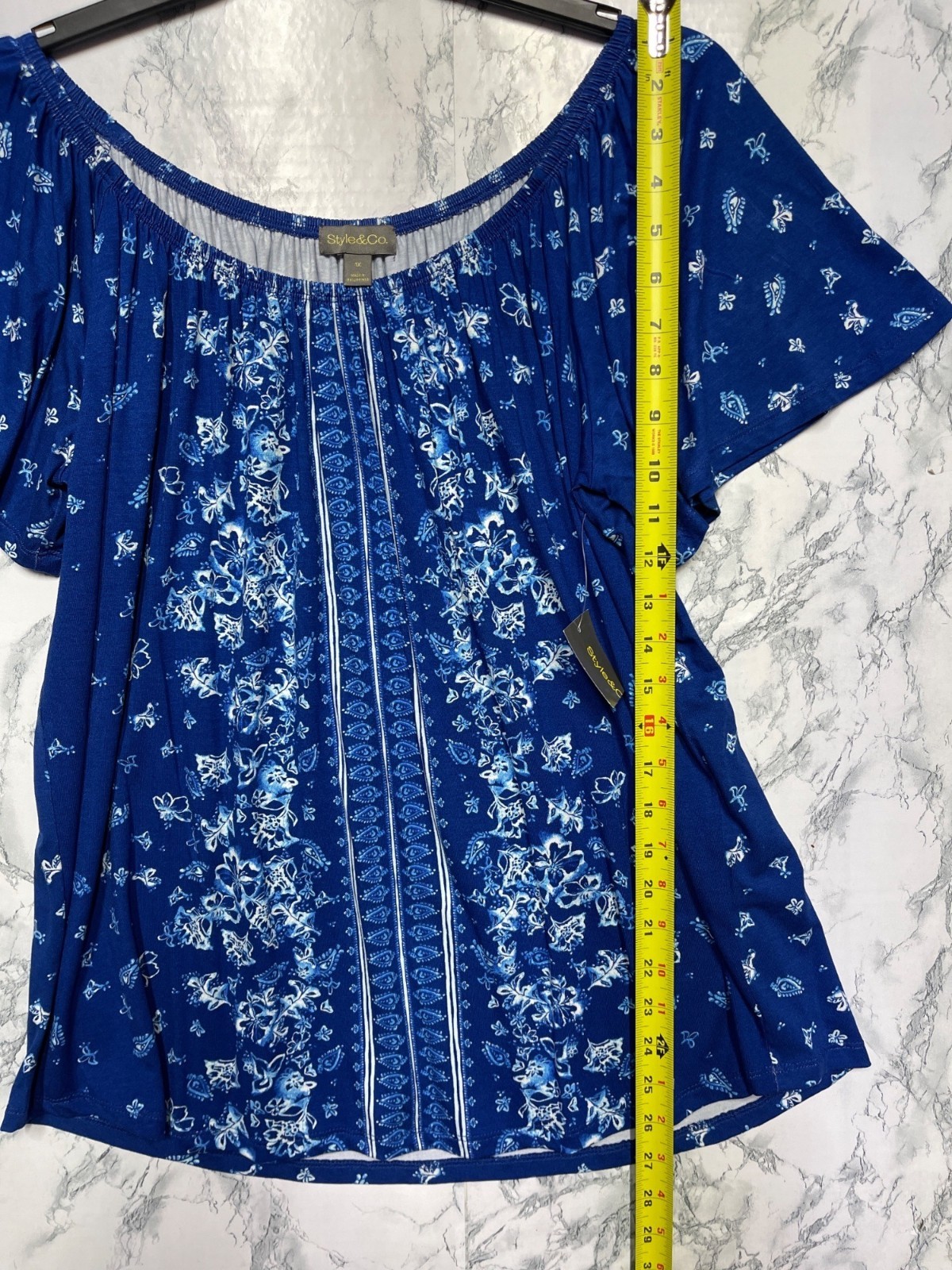 Style & Co Womens 1X Floral Off-Shoulder Knit Top Abyss Blue