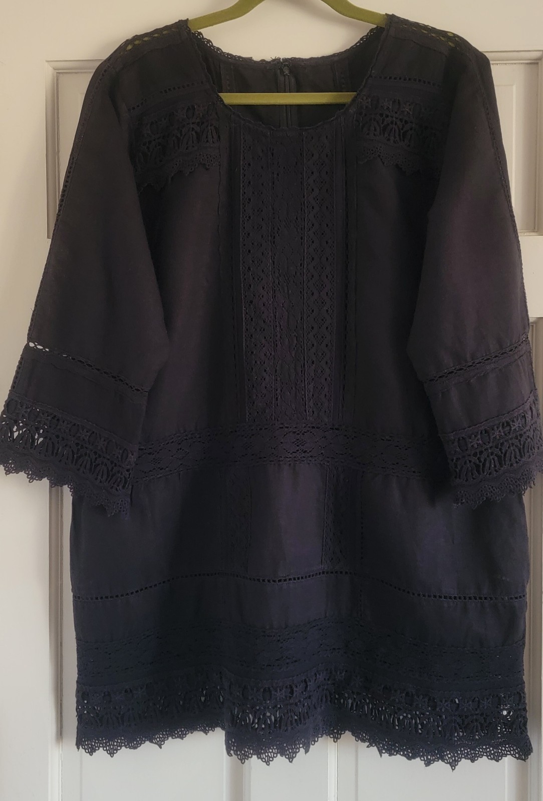 Peruvian Connection Victorian Tunic Top Black L / XL linen cotton lace $189