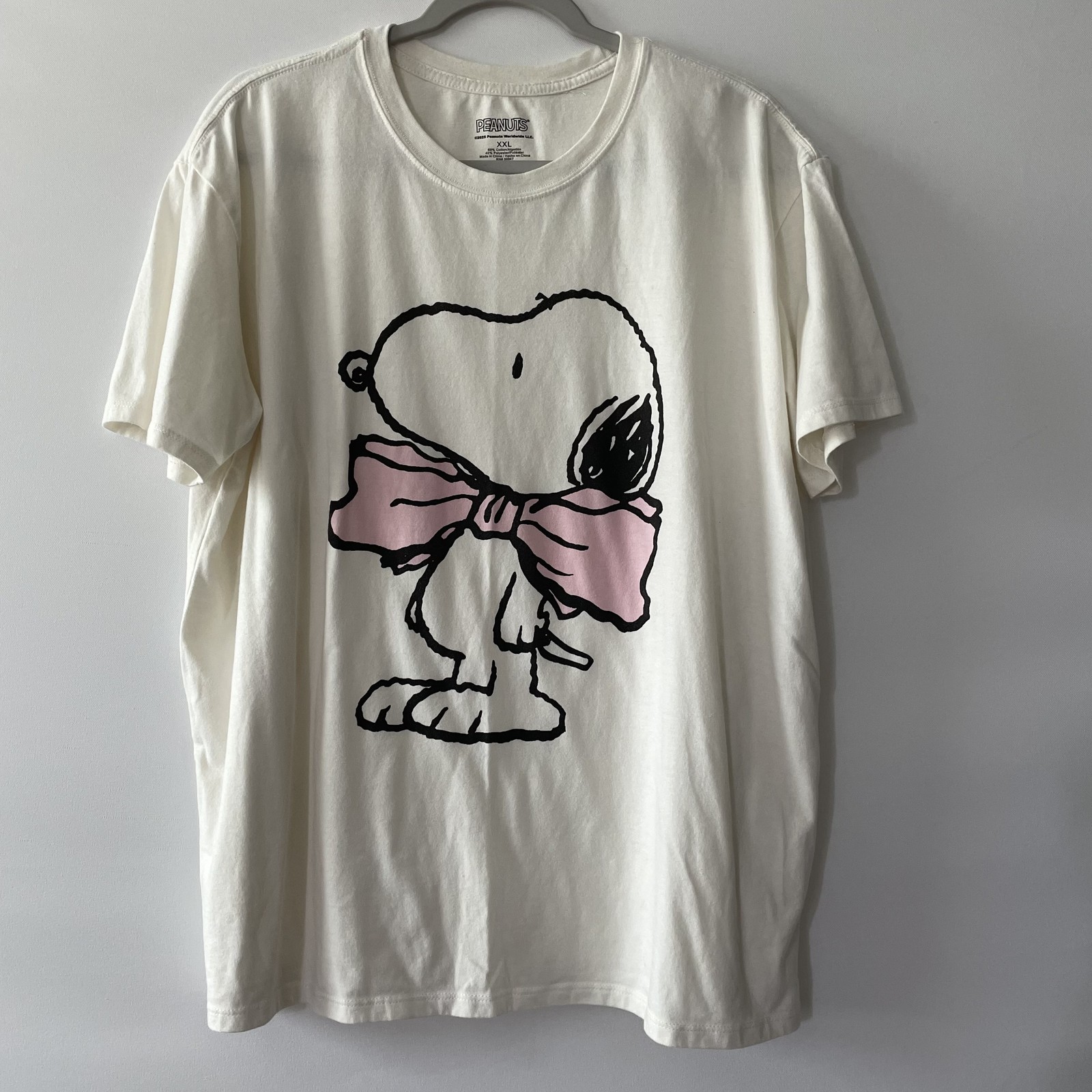 Peanuts Snoopy Graphic T-Shirt Short Sleeve Ivory Pink Size XXL -C