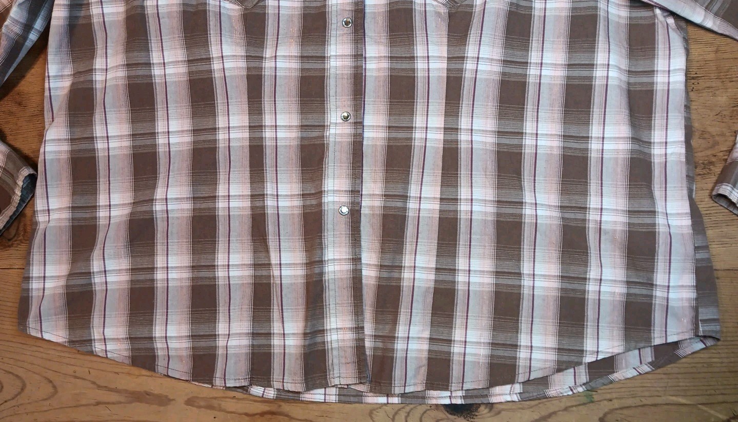 LifeStyle Shirt Womens Plus 4X Crystal Snap Front Brown Metallic Plaid Western