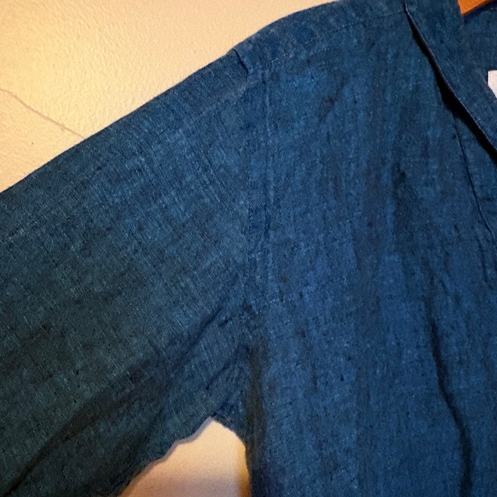 Pollen Homme Indigo Blue 100% Linen Tunic Henley Roll-Tab Sleeve Shirt 40cm M