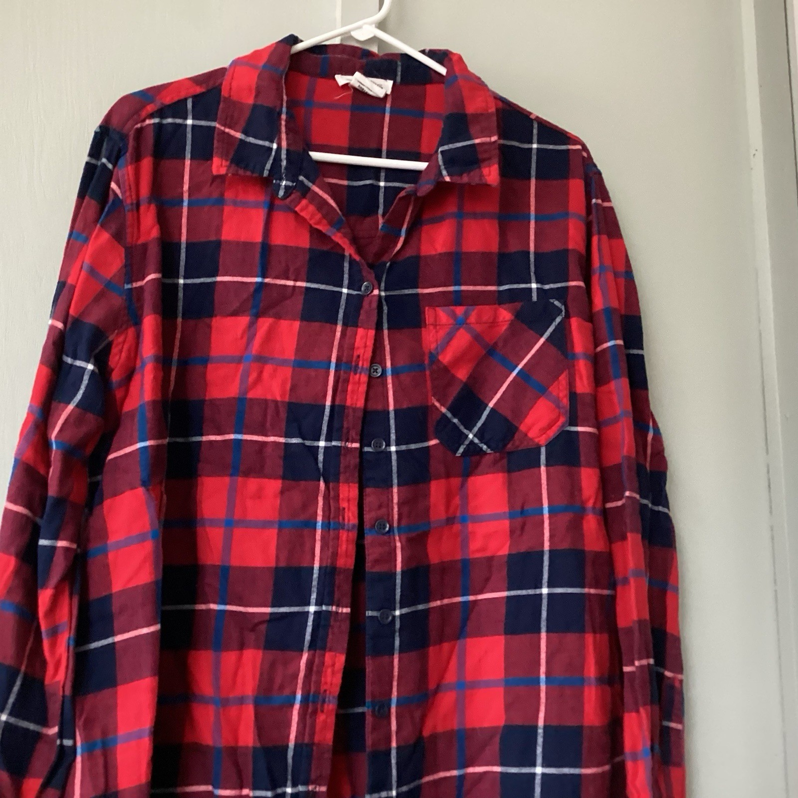 Beach Lunch Lounge Flannel Shirt Womens XL Red Plaid Outdoor Cabin Lounge