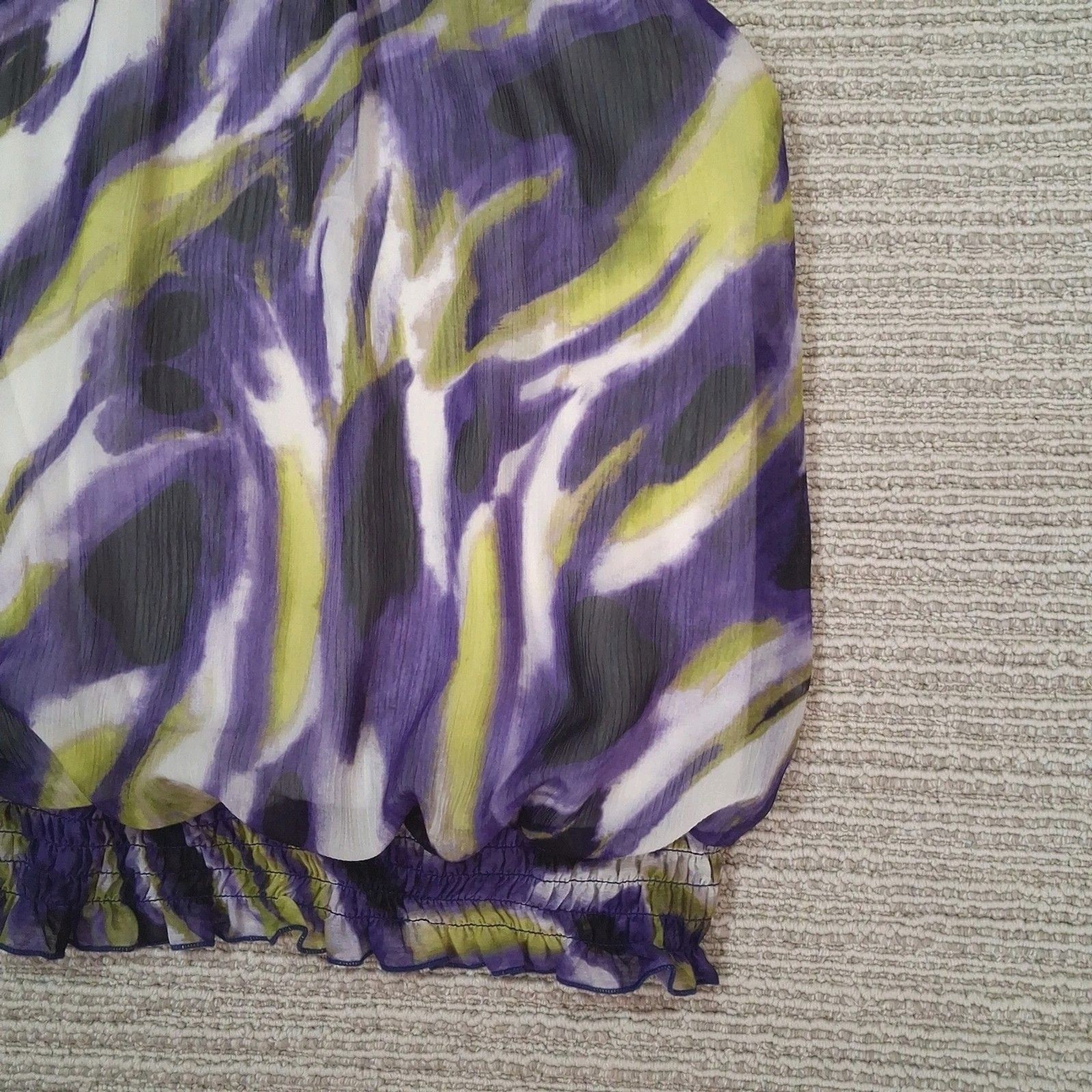 b wear byer california purple green abstract high neck smocked blouse medium y2k