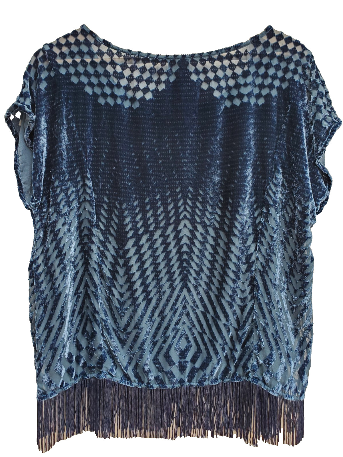Ella Moss BLUE cut Velvet Fringe Top Size medium Gorgeous!