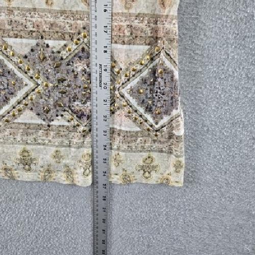 Laura Scott Women Shirt 2X Beige Paisley Beaded Crew Neck Pullover