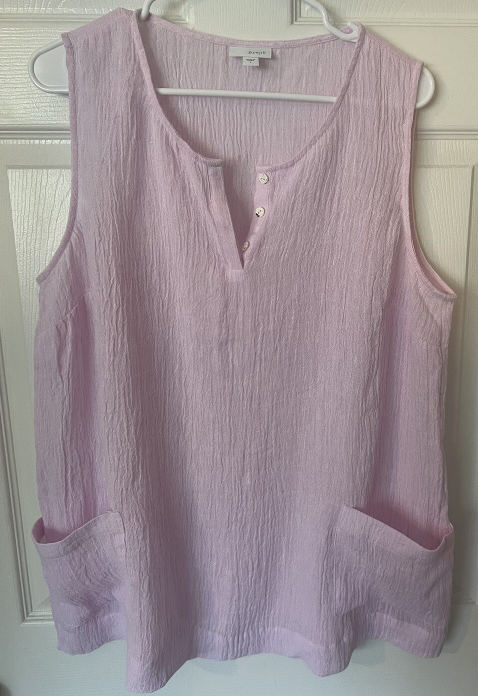 Pure Jill Pink Linen Tank Large Tunic Pockets Summer Beach Outdoor Breathable