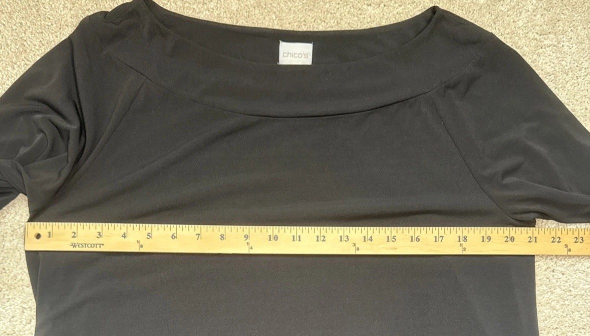 Chicos Women’s Renaissance Black Portrait Neck Tunic Top Style Large