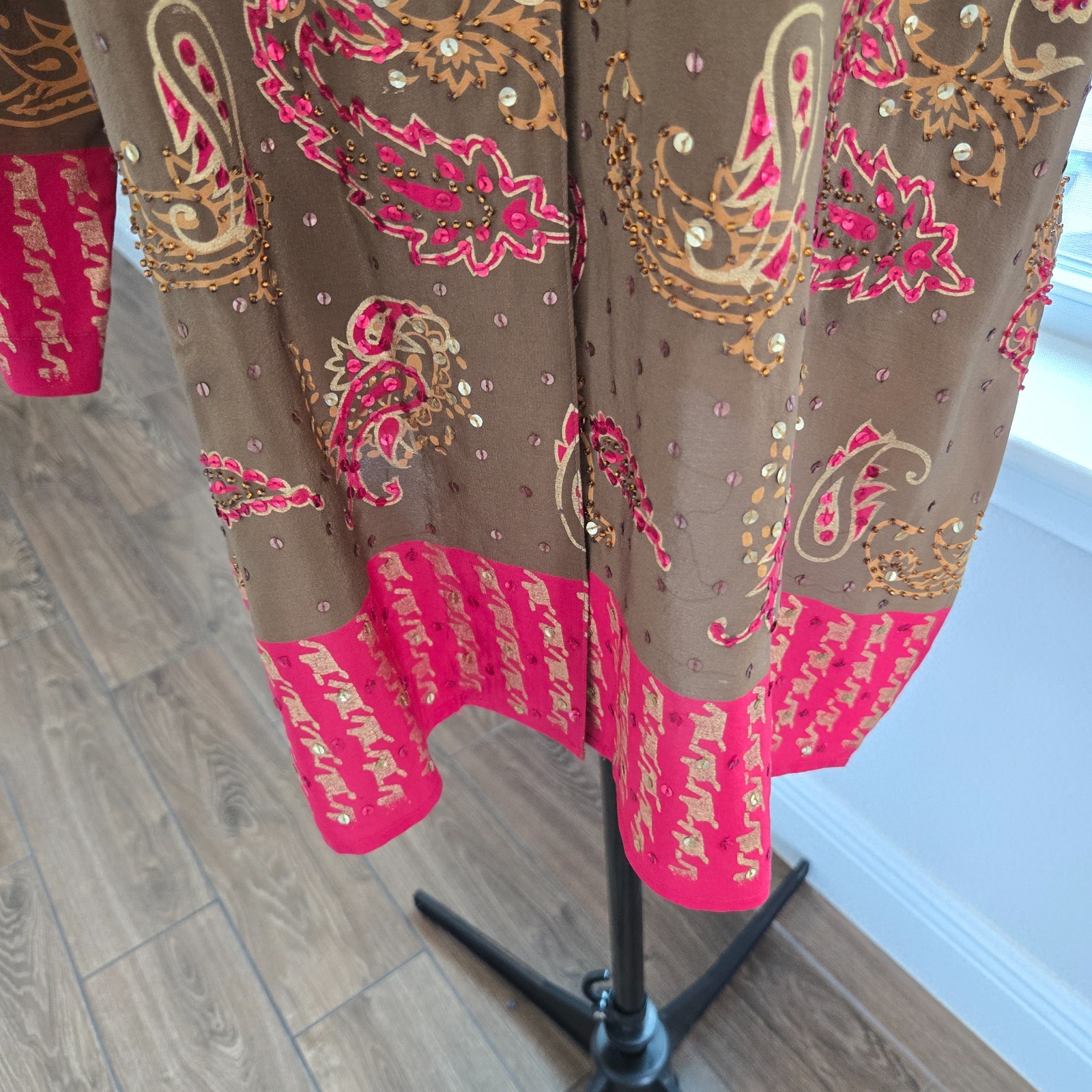Diane Gilman 100% silk womens sequined long blouse / tunic / miniskirt Sz large