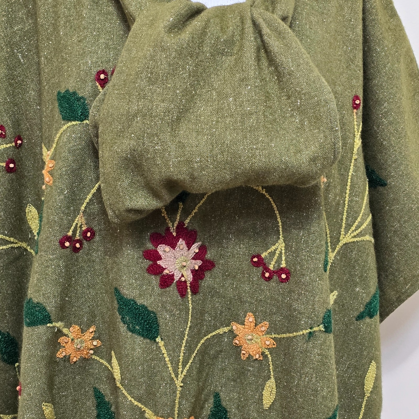 Vtg Wool Poncho Floral Top Wrap w/Shawl Forest Fairy Artsy Festival Cottagecore