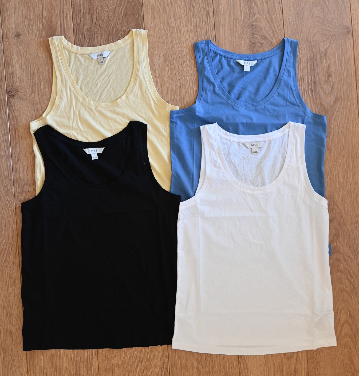Ex Marks & Spencer Womens Cotton Vest Tops Black Blue White & Lemon Sizes 6 – 24
