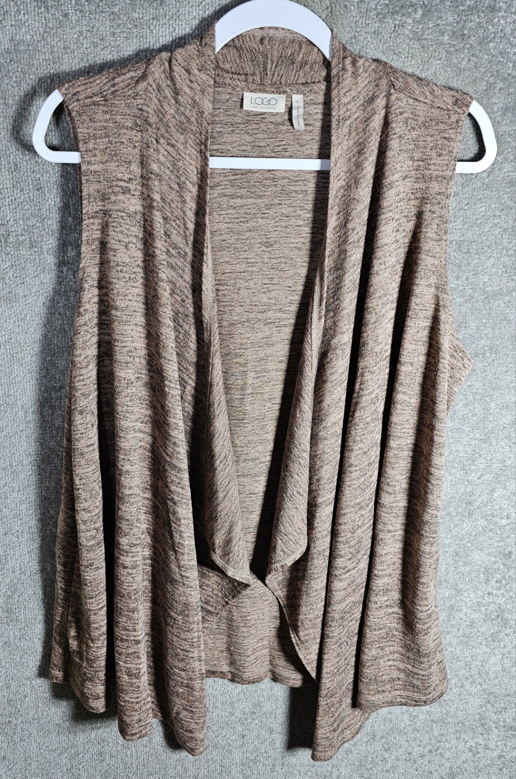LOGO Lori Goldstein Spacedye Open Front Knit Vest Womens Size Large Pink Gray