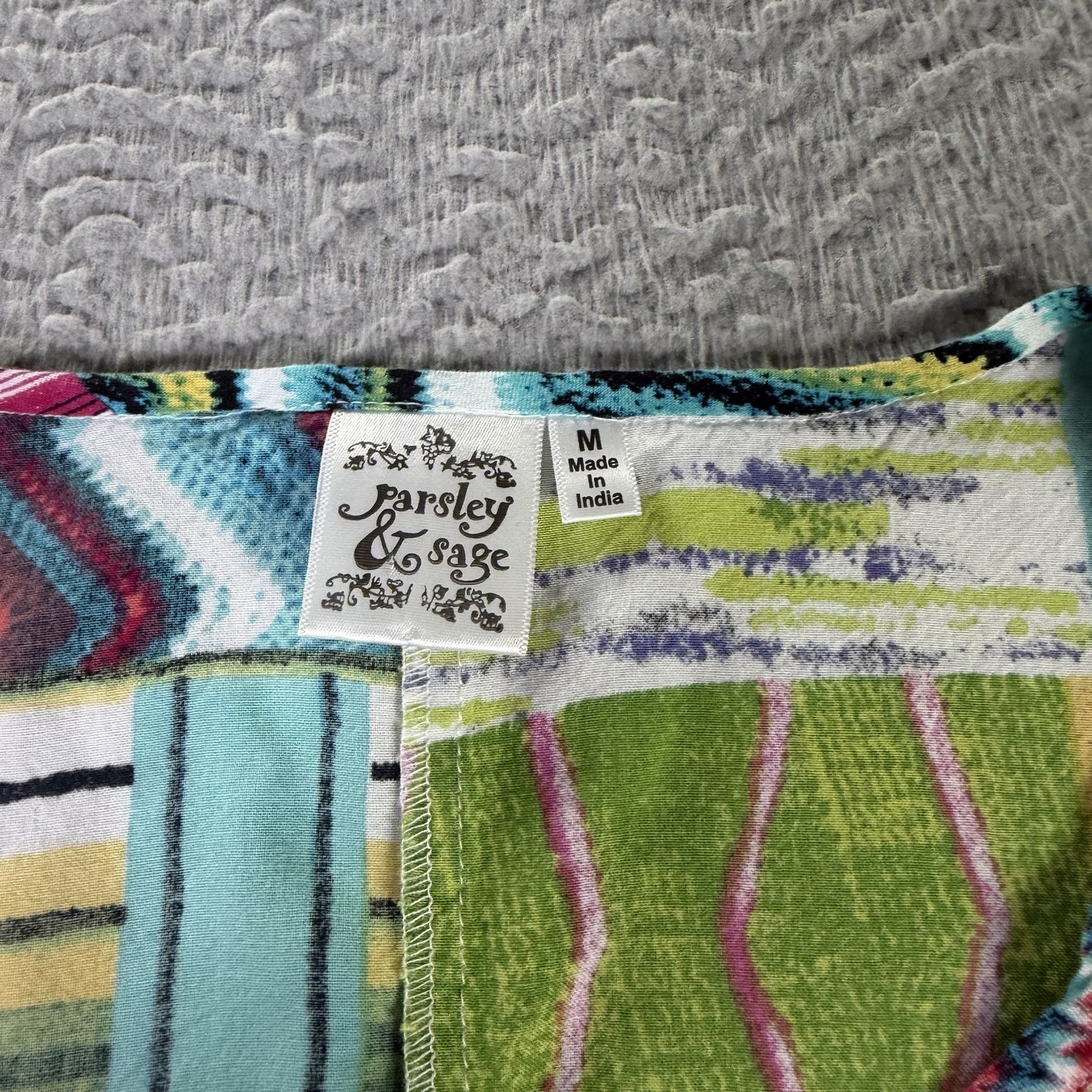 Parsley and Sage Top Womens Medium Multicolor Striped Patchwork 3/4 Sleeve Boho