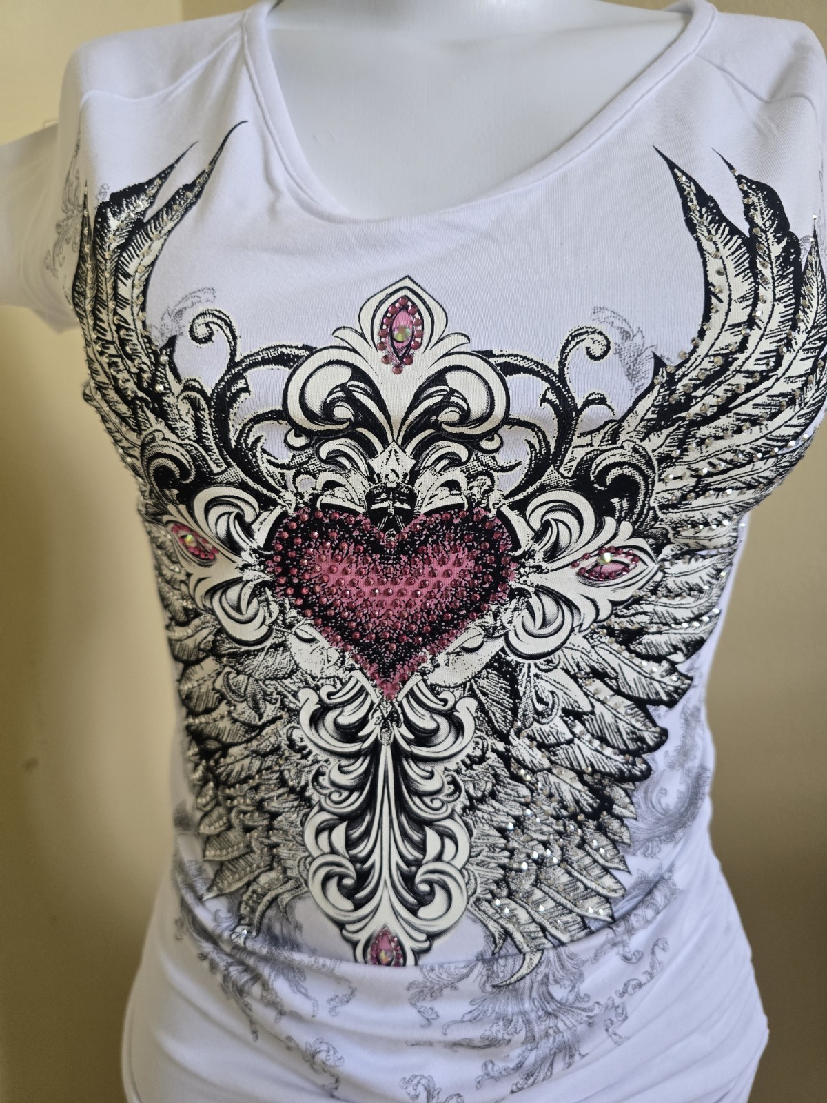 Y2K Rhinestone Wing Heart Graphic Tee
