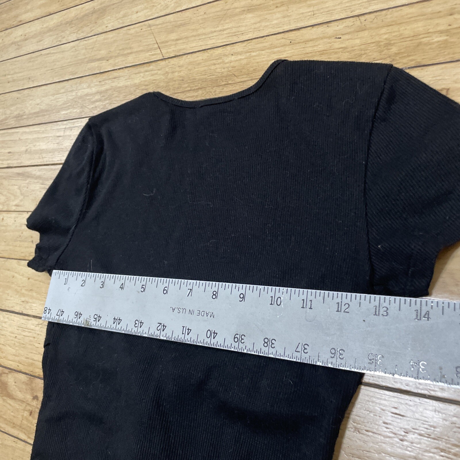 Rabbit Rose T-Shirt Tee Womens XS Crop Top Black Corseted Goth Witchy Ribbed XS