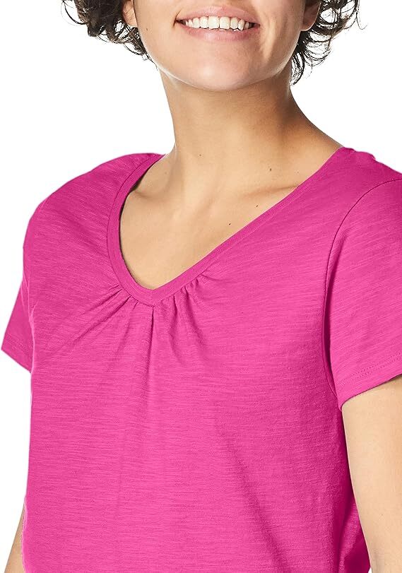 Hanes Shirred V-Neck Shirt Tee Women’s Slub Jersey Light Cotton soft Pre Shrunk
