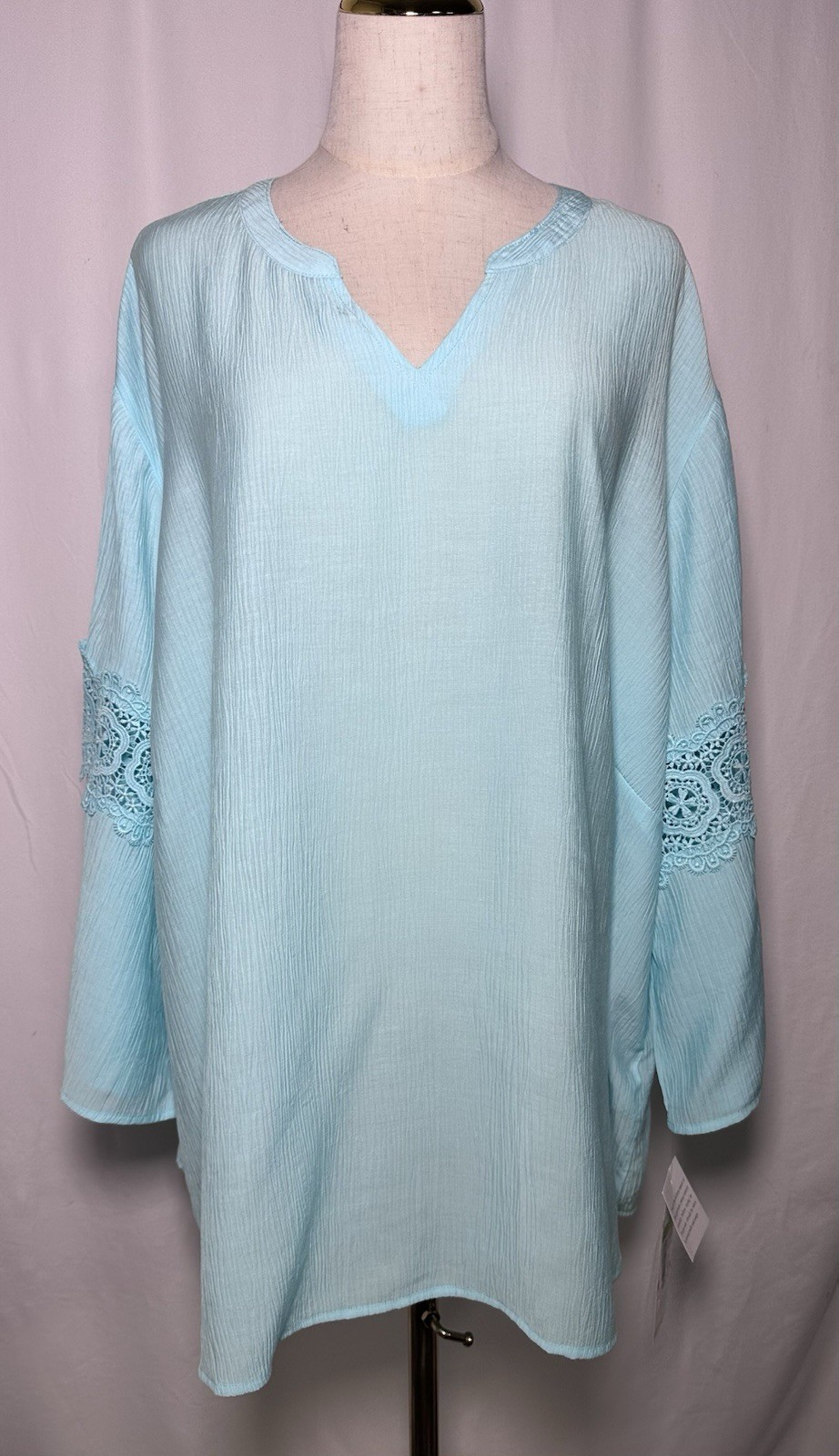 Ruby Rd Tunic Top Shirt Blouse Women 2X Long Sleeve Blue Embroidered V-Neck $64