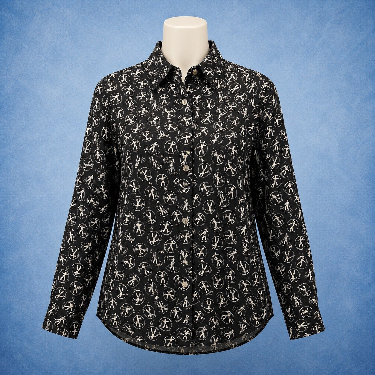 Wrangler Western Wear Womens Black White Cowboy Lasso Print Button Down Shirt L