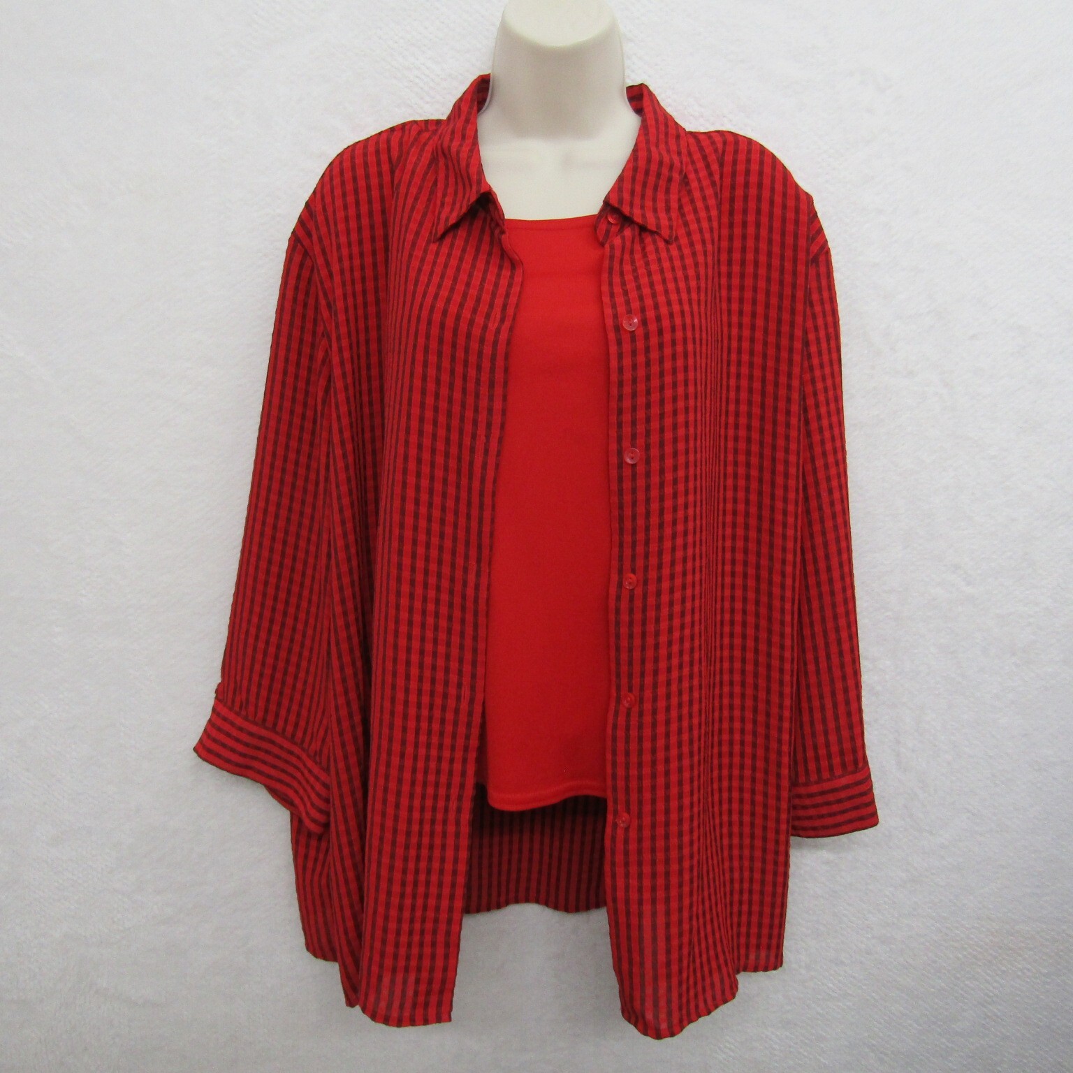 Joanna Womens 3/4 Sleeve Glam Flowy Top Blouse Shirt Red Black Plus Size 3X