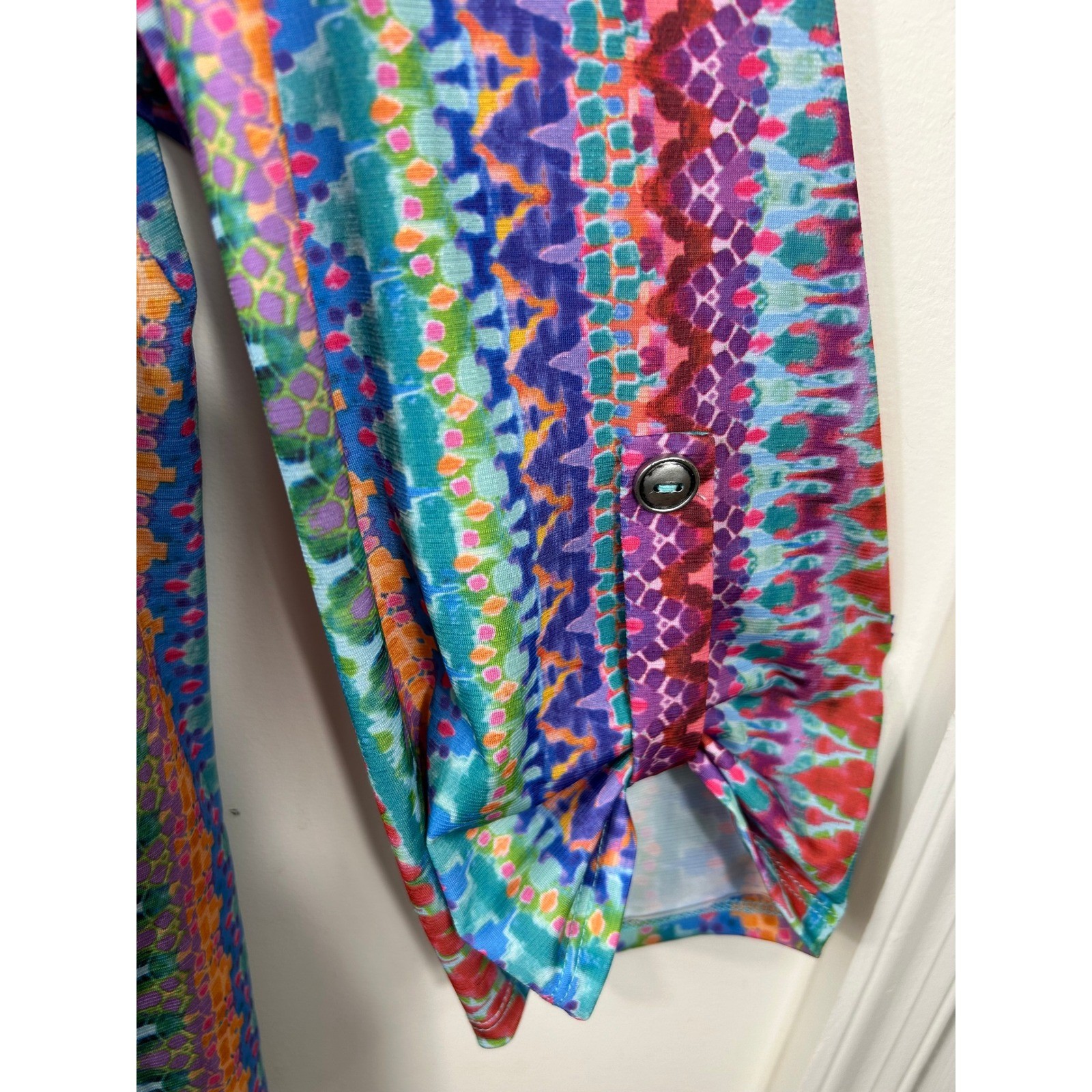 Dear Scarlett Lizzy Top Womens XL Multi Color Ikat Print 3/4 Sleeve Dopamine