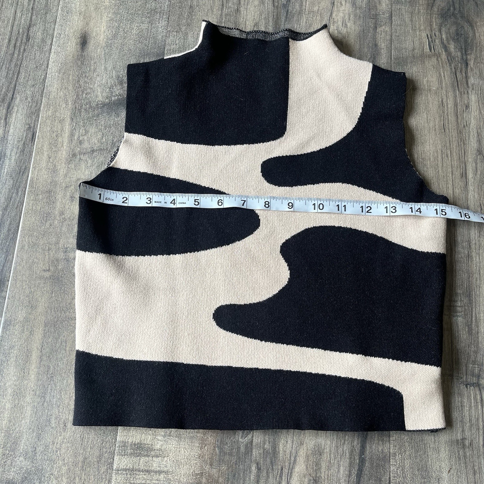 Cider Beige Black Knit Sleeveless Mock Neck Tank Top Women