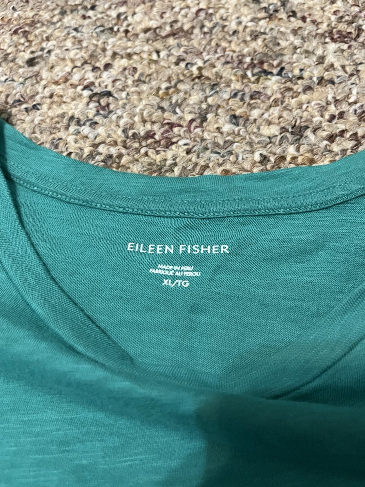 Eileen Fisher XL 100% Organic Cotton T Shirt Teal Crewneck Short Sleeve Relaxed