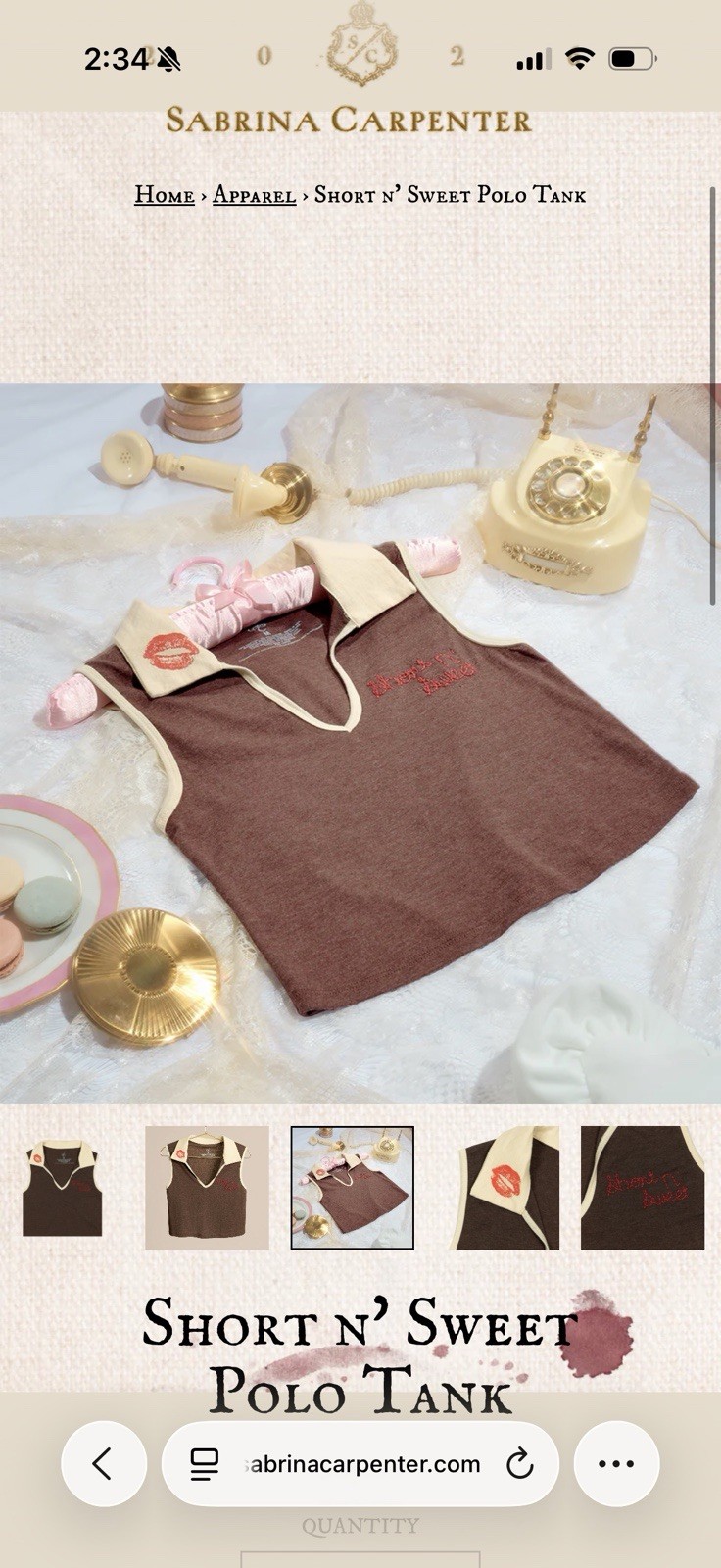 Sabrina Carpenter Short N’ Sweet Polo Tank Top L Brown Beige Collared Knit