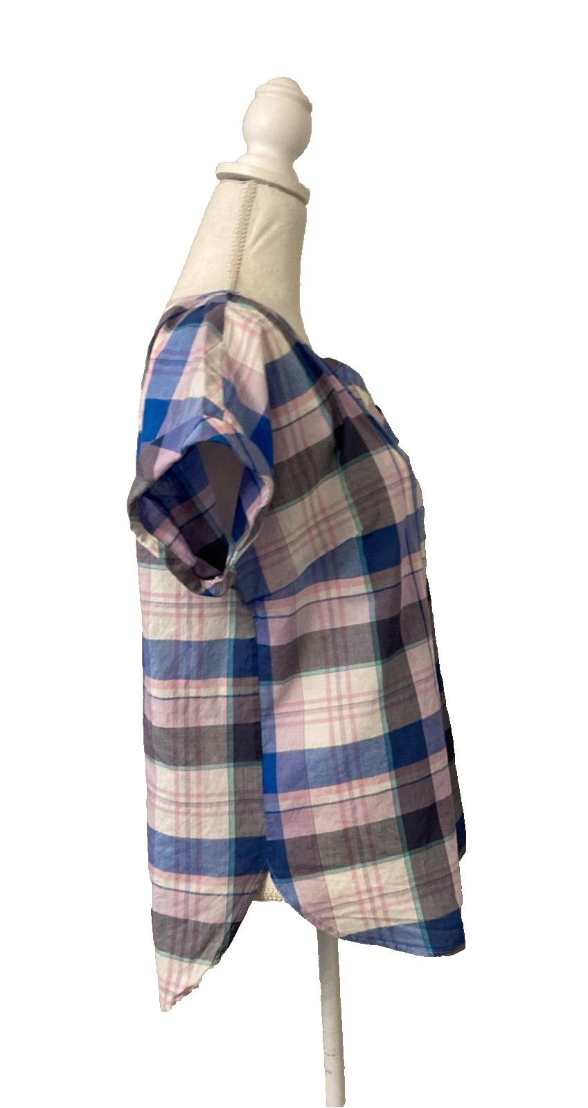 Talbots Blue Pink Black Short Raglan Sleeve 1/4 Button Tunic Top Size L