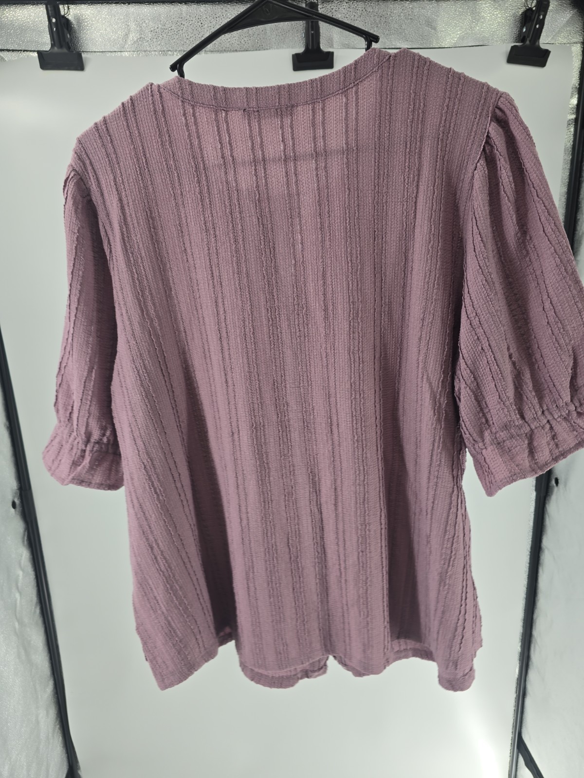 Cable & Gauge Women’s Purple Textured Crinkle, Button Front Blouse XL