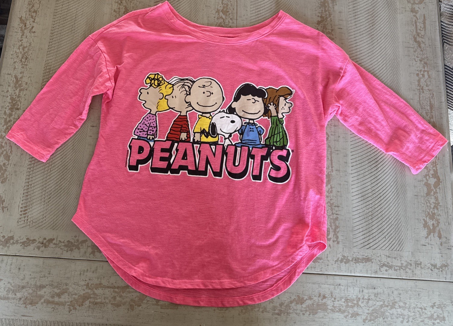 Peanuts By Schulz 3/4 Sleeve Pink Peanuts Graphic T-shirt Sz: Small Snoopy