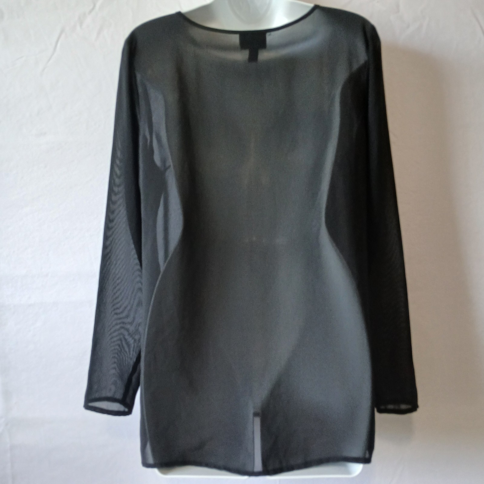 Nicole Miller Top Black Sheer V Neck Beaded Sz M Party Holiday office wear