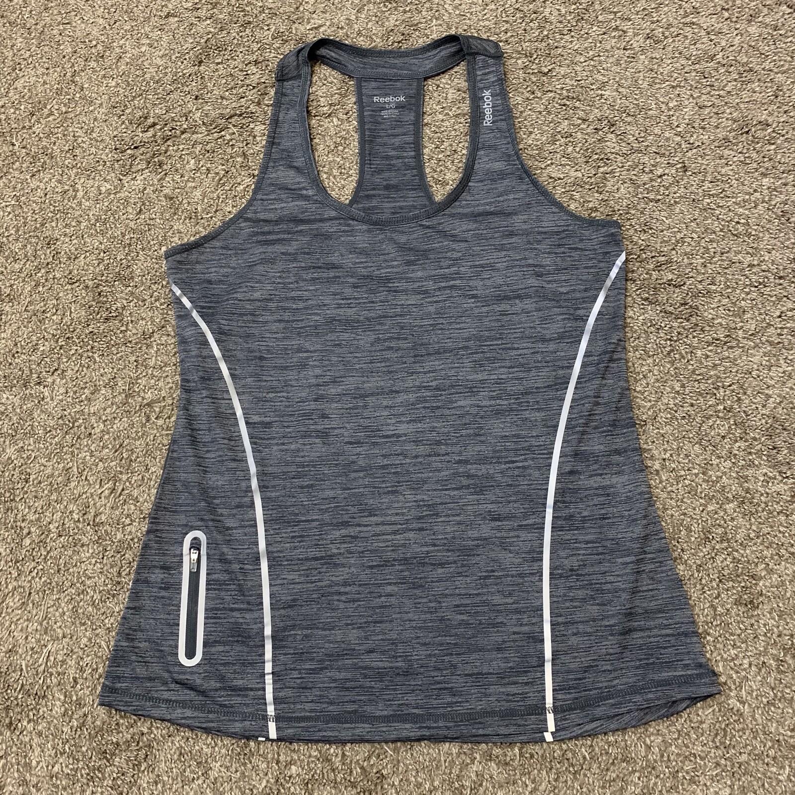 Reebok Shirt Womens Large Gray Outdoors Gym Lightweight Reflective Tank Top