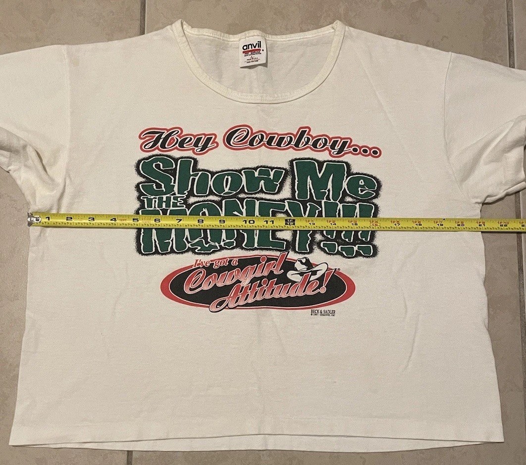 Vtg 90s Cowgirl Attitude Faded Crop Shirt Funny Cowboy Rodeo Western Joke Biker