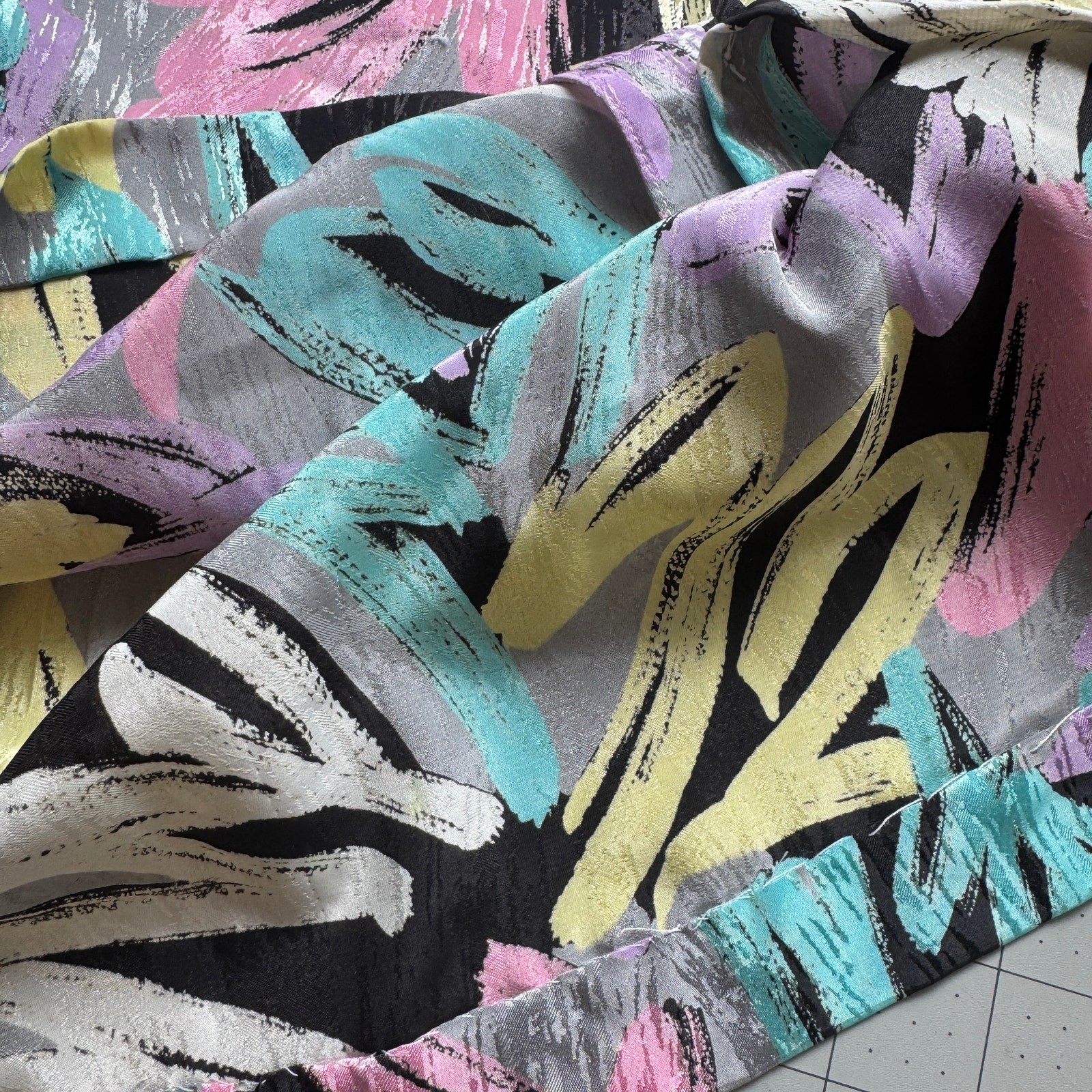 Vintage 80s Abstract Brushstroke Blouse Pastel Neon Print Retro Button Down Top