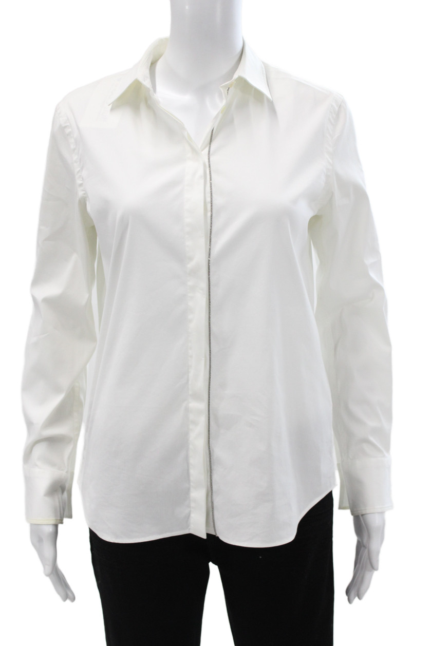 Brunello Cucinelli Womens Collared Button Up Top White Long Sleeve Size S
