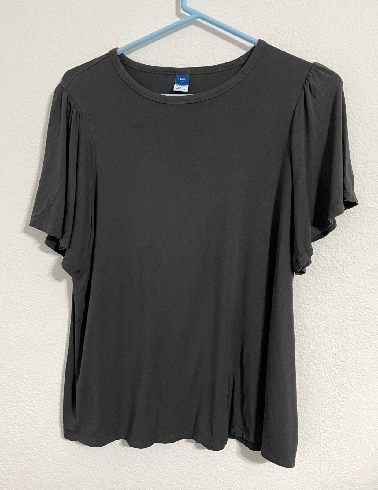 Old Navy, Women Short Sleeve Solid Dark Gray Luxe M Blouse, Small