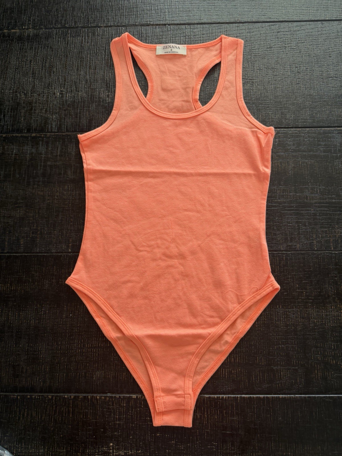Zenana Premium Scoop Neck Racerback Tank Top Bodysuit Neon Orange Size Small