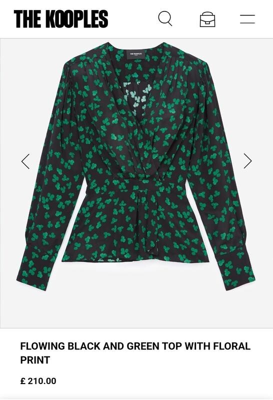 The Kooples Silk Blend Floral Blouse Size S Black Green Long Sleeve Designer Top