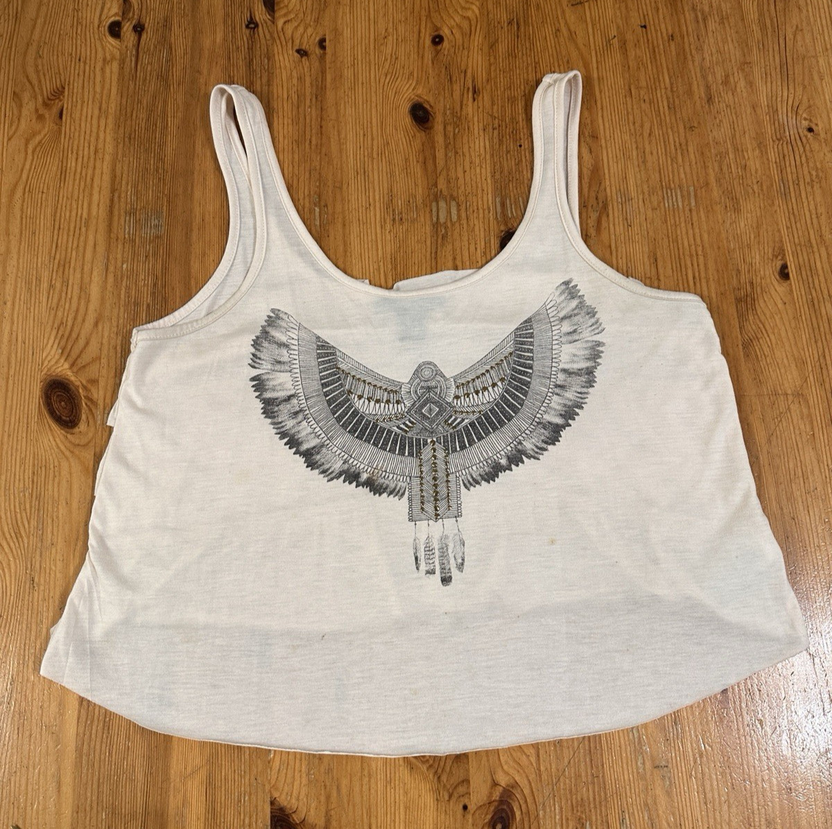 Forever 21 Thunderbird Crop Tank Top Ruffles Back size Small Boho *stain