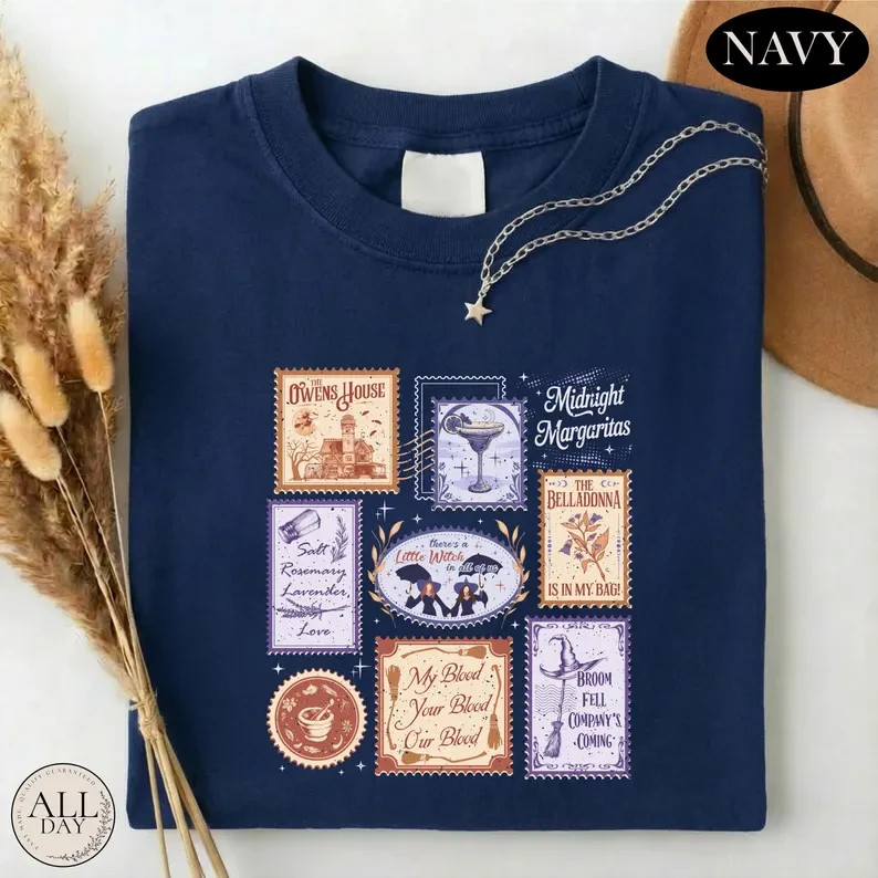 Midnight Margaritas Shirt Vintage Witch Postage Stamp Halloween Graphic Tee