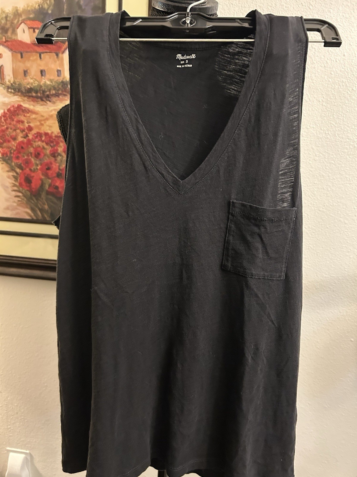 Madewell Women’s Black Sleeveless V Neck T-shirt Cotton Comfort Breathable Sz S