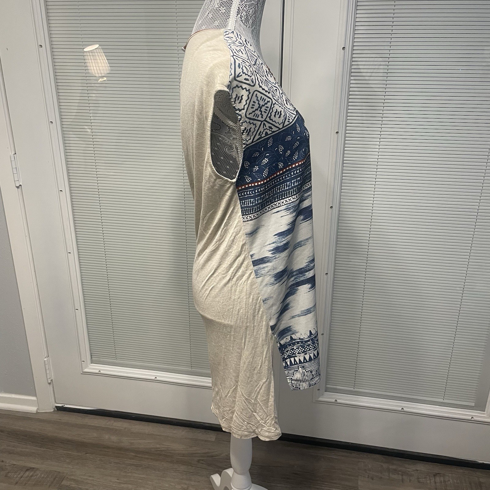 ZARA Women’s Asymmetrical Tunic Top Blue/Cream Boho Patterned U.S. Small