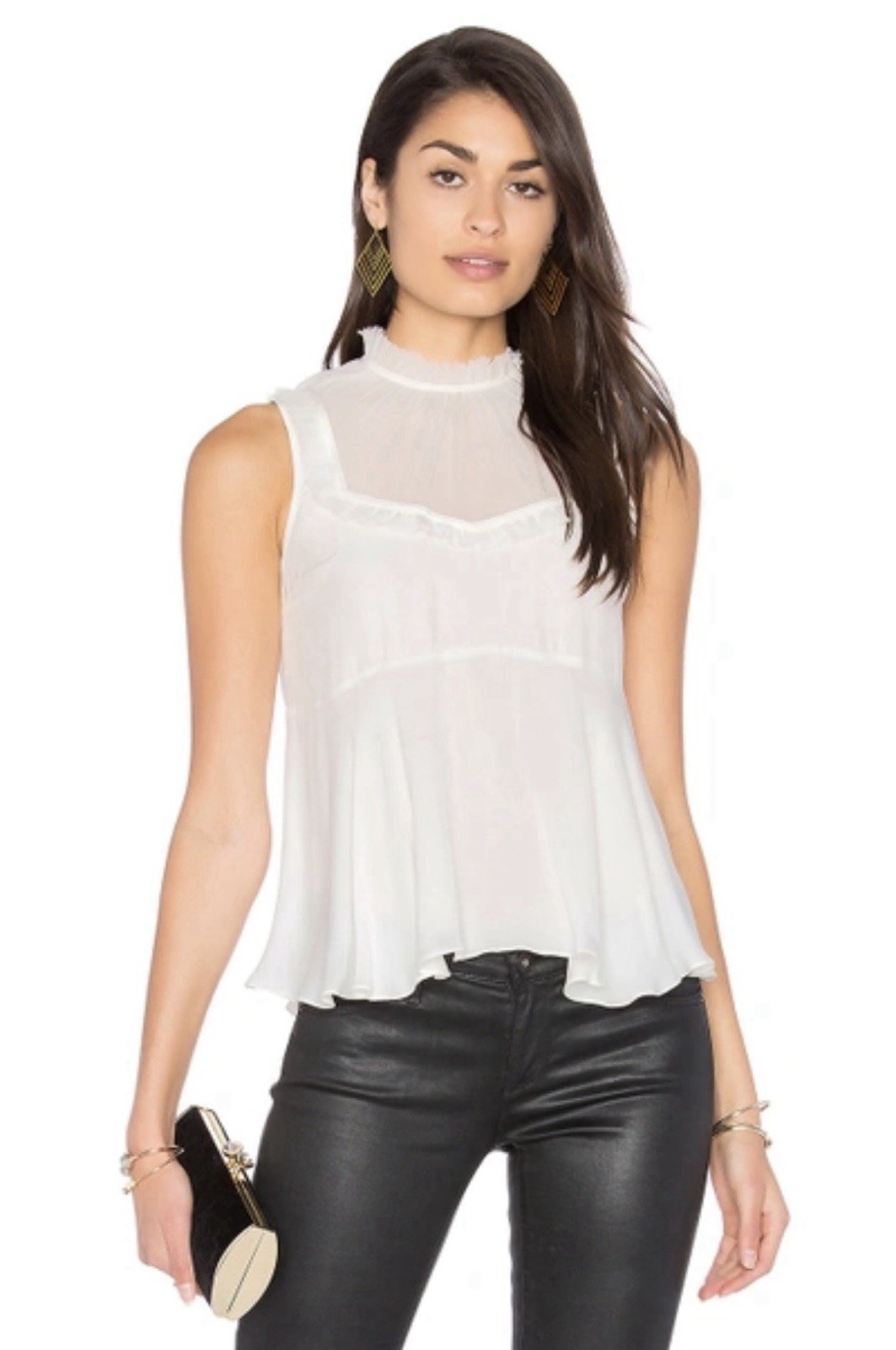Cinq a Sept Macao ruffle trim ivory silk blouse top size S small