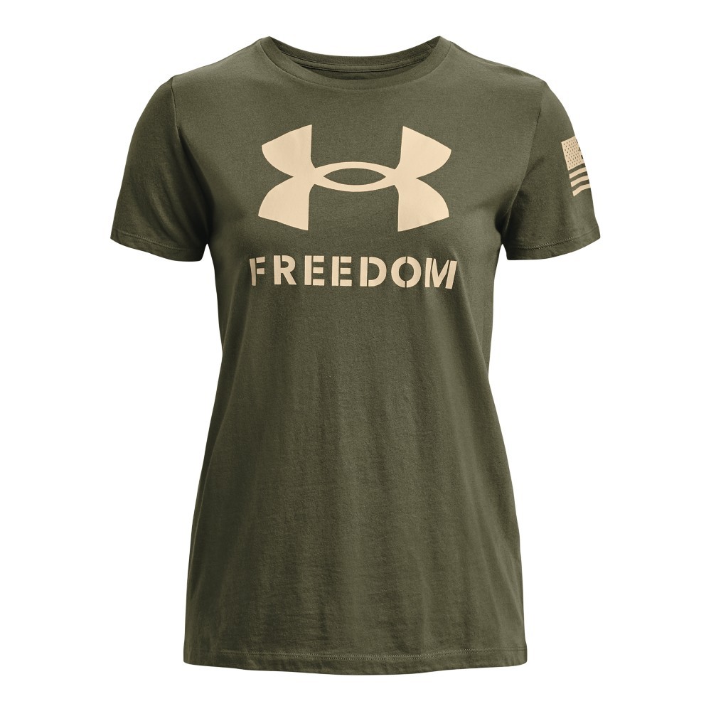 Under Armour 1370815 Women’s UA Freedom Logo T-Shirt, OD Green/Sand, Large