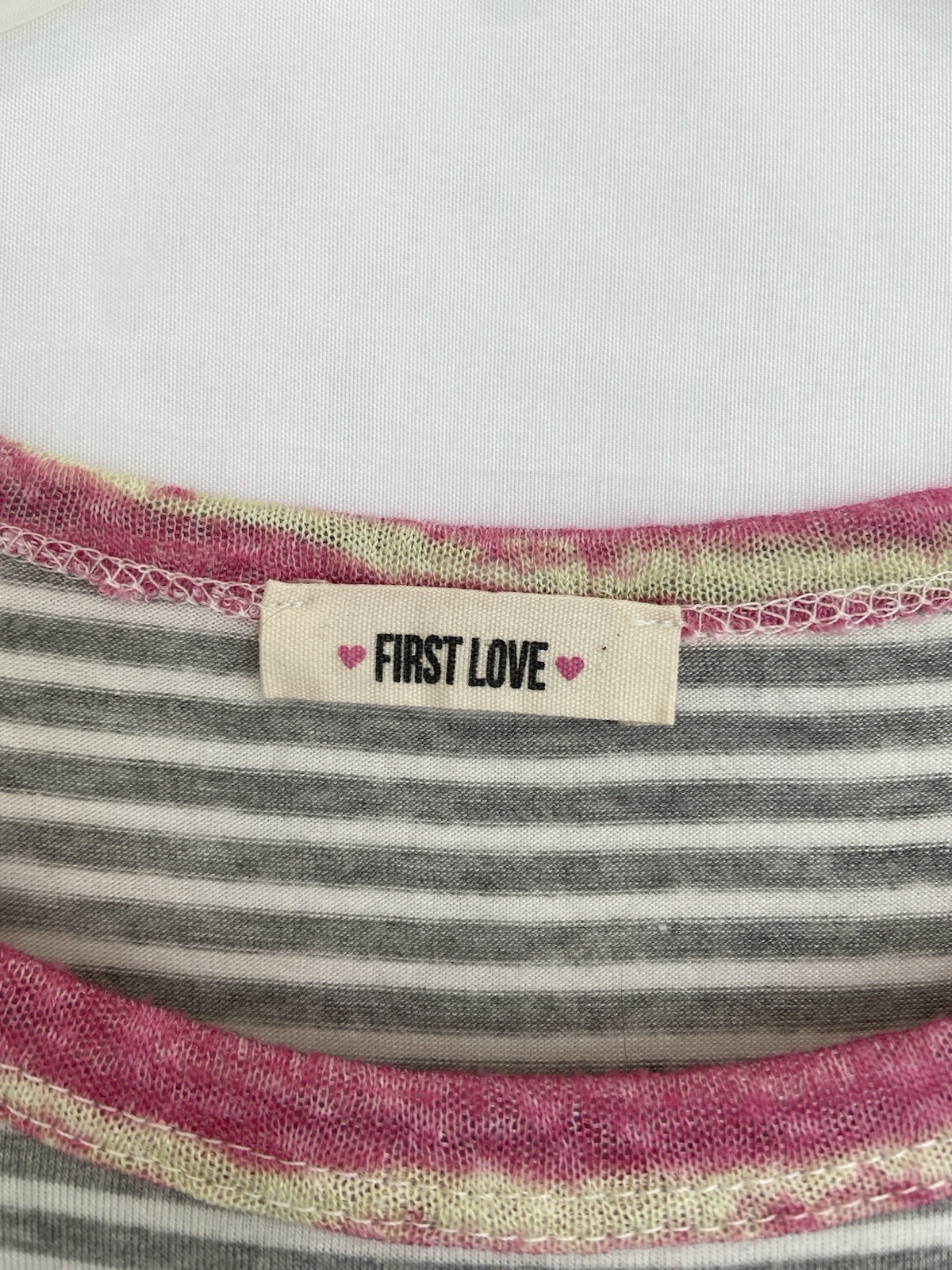 Striped Pink, Gray And White 3/4 Length Size Small Shirt