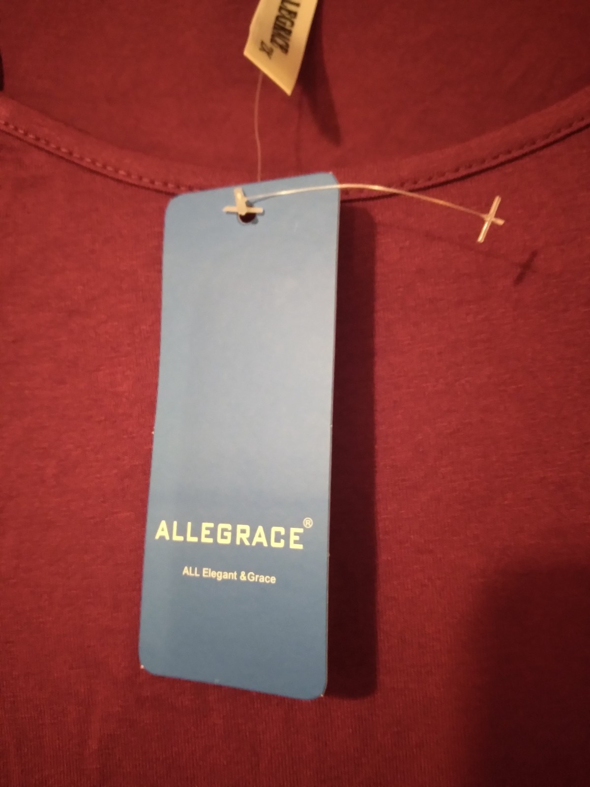 NWT ALLEGRACE SZ 2X BURGUNDY LG SLEEVE W/CUT OUT ON 1 SHOULDER ROUNDED HEM TOP