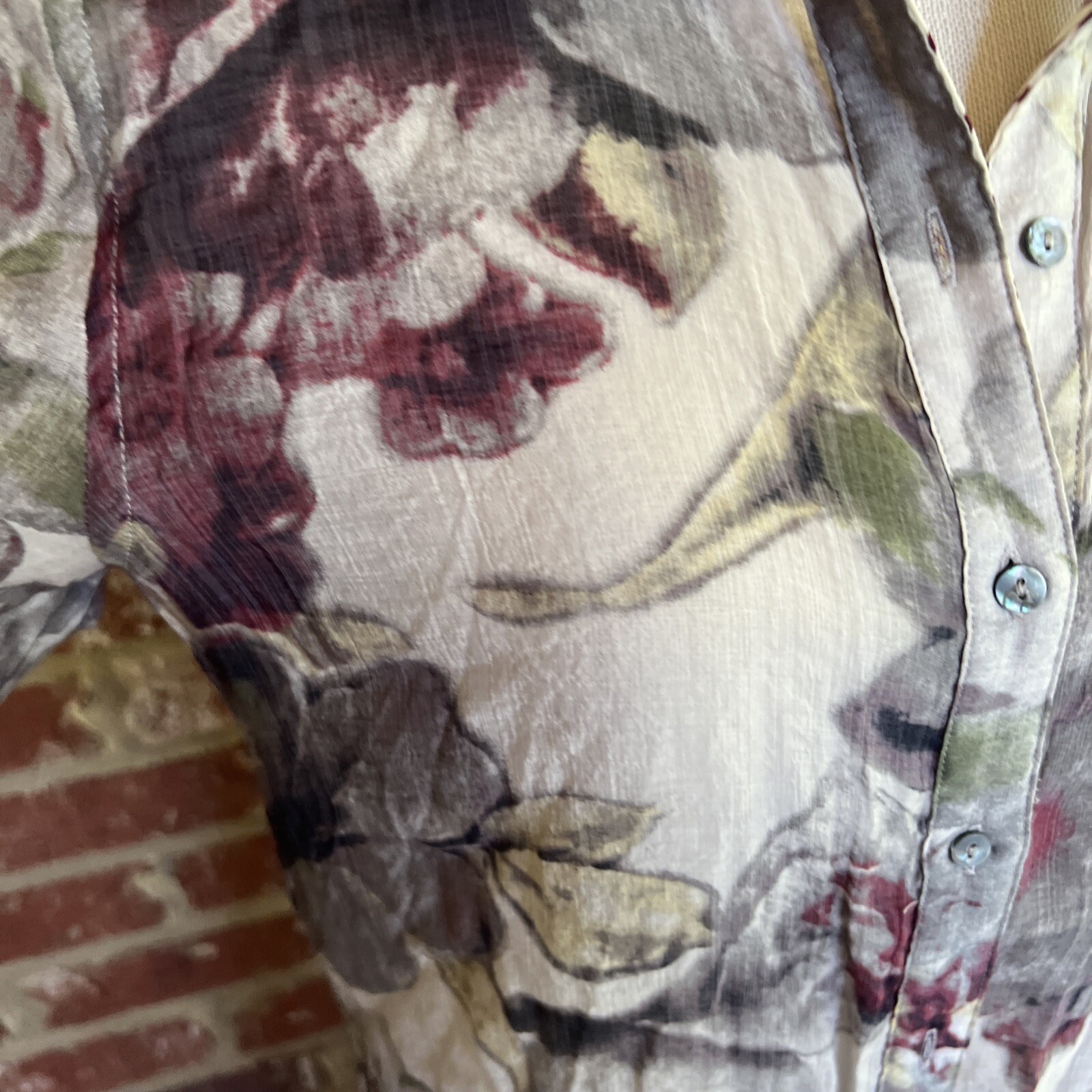 Mystree Maxi Button Down Top Tunic Floral Size Small Colorful Side Slit